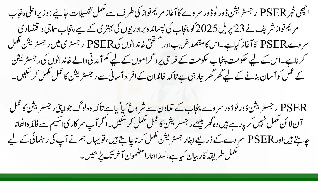 Good News PSER Registration Door-to-Door Survey Launch By Maryam Nawaz Know Full Details